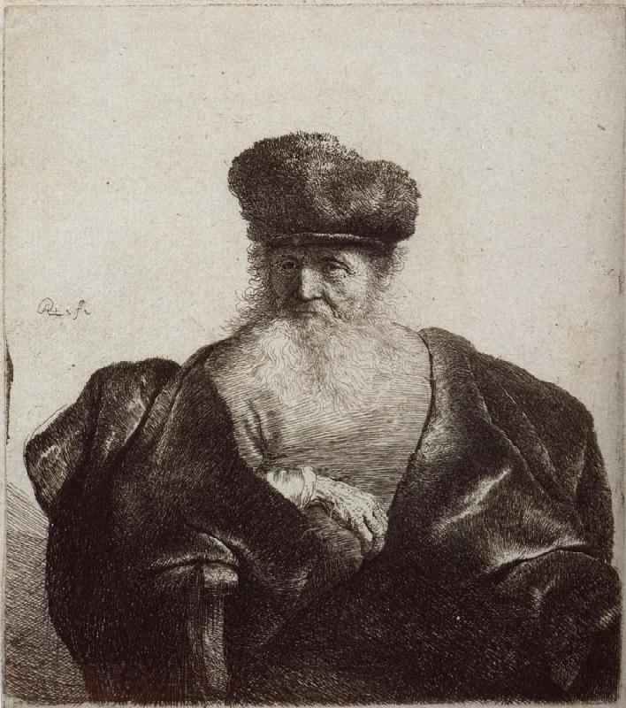 REMBRANDT Harmenszoon van Rijn Old Man with Beard,Fur Cap and Velvet Cloak France oil painting art